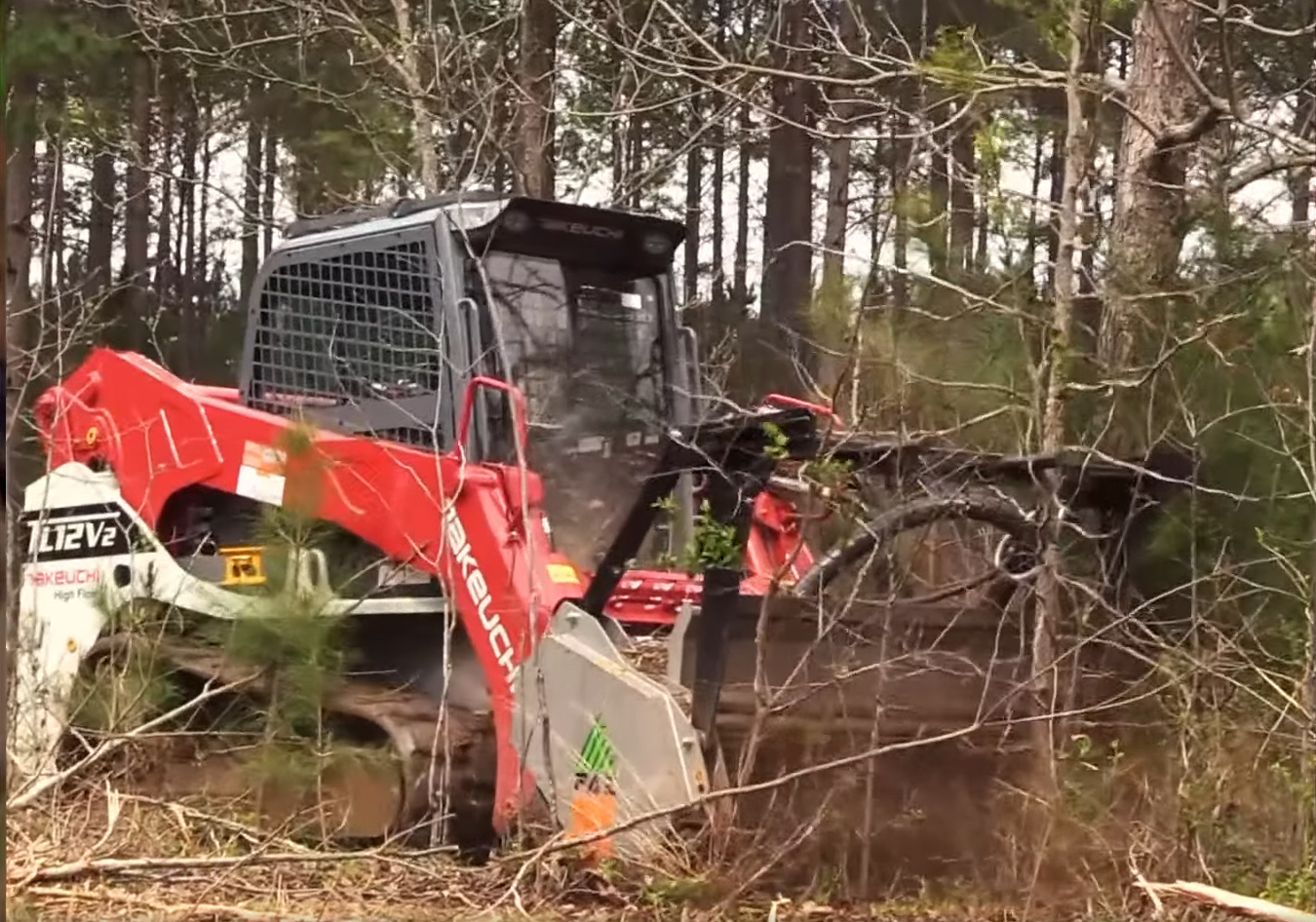 Takeuchi TL12V2 high-flow track loader on a North Georgia job site
